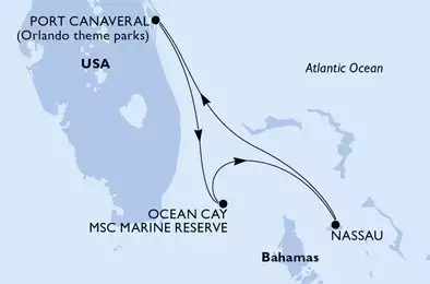MSC GRANDIOSA - itinerár  4 nocí odchod z PortCanaveral United States dňa 30/04/2028 - Port Canaveral,Ocean Cay,Nassau,Port Canaveral