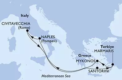 MSC DIVINA - itinerár  7 nocí odchod z NÃ¡poles (PompÃ©ia) ItÃ¡lia dňa 08/07/2027 - Italy,Greece,Turkiye