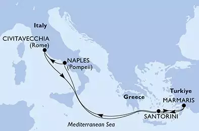 MSC DIVINA - itinerár  7 nocí odchod z Marmaris Turkey dňa 11/10/2027 - Marmaris,Santorini,Naples,Civitavecchia,Santorini,Marmaris