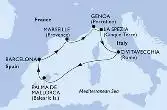 Civitavecchia,Palma de Mallorca,Barcelona,Marseille,Genoa,La Spezia,Civitavecchia
