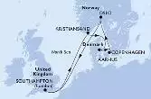 Southampton,Kristiansand,Aarhus,Copenhagen,Oslo,Southampton