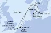 Southampton,Skagen,Fredericia,Copenhagen,Zeebrugge,Southampton