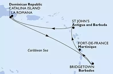 MSC OPERA - itinerár  7 nocí odchod z Fort de France Martinique dňa 30/06/2028 - Fort de France,St John s,La Romana,Catalina Island,Bridgetown,Fort de France