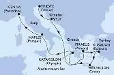 Trieste,Split,Piraeus,Kusadasi,Heraklion,Katakolon,Naples,Genoa