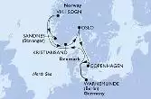 Warnemunde,Vik i Sogn,Sandnes,Kristiansand,Oslo,Copenhagen,Warnemunde