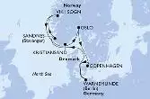 Copenhagen,Warnemunde,Sandnes,Vik i Sogn,Kristiansand,Oslo,Copenhagen
