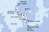 Copenhagen,Warnemunde,Vik i Sogn,Sandnes,Kristiansand,Oslo,Copenhagen