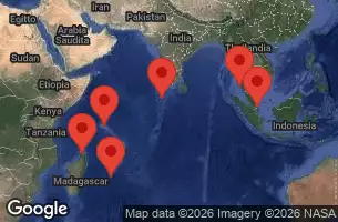 NORWEGIAN SUN - itinerár  16 nocí odchod z SINGAPORE dňa 13/04/2026 -  SINGAPORE, THAILAND, MALE  MALDIVES, PORT VICTORIA   SEYCHELLES, MADAGASCAR, PORT LOUIS  MAURITIUS