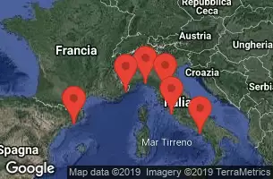 BARCELONA, SPAIN, NICE (VILLEFRANCHE), FRANCE, PORTOFINO, ITALY, FLORENCE/PISA(LIVORNO),ITALY, CIVITAVECCHIA, ITALY, AMALFI COAST (SALERNO) -ITALY, CRUISING