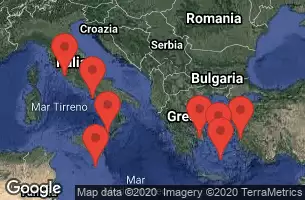 Civitavecchia, Italy, SICILY (MESSINA), ITALY, VALLETTA, MALTA, CRUISING, MYKONOS, GREECE, EPHESUS (KUSADASI), TURKEY, SANTORINI, GREECE, ATHENS (PIRAEUS), GREECE, NAPLES/CAPRI, ITALY