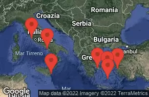 Civitavecchia, Italy, AMALFI COAST (SALERNO) -ITALY, SIRACUSA - SICILY, CRUISING, SANTORINI, GREECE, EPHESUS (KUSADASI), TURKEY, MYKONOS, GREECE, ATHENS (PIRAEUS), GREECE